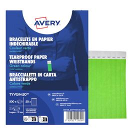 Conf. 500 braccialetti identificativi in Tyvek® verde fluo 256x19mm (10et/fg 50f