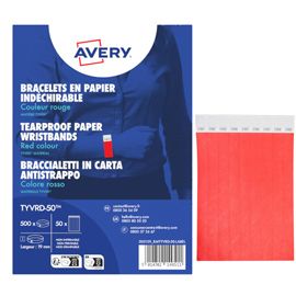 Conf. 500 braccialetti identificativi in Tyvek® rosso fluo 256x19mm (10et/fg 50f