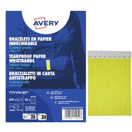 Conf. 500 braccialetti identificativi in Tyvek® giallo fluo 256x19mm (10et/fg 50