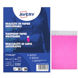Conf. 500 braccialetti identificativi in Tyvek® rosa fluo 256x19mm (10et/fg 50fg