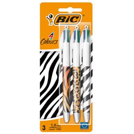 Blister 3pz penna sfera a scatto 4 Colori Animalier 1.0mm BIC®