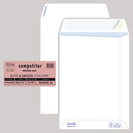 100 buste sacco COMPETITOR FSC® bianca strip adesivo 190x260mm 80gr Pigna Envelo