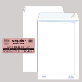 500 buste sacco COMPETITOR FSC® bianca strip adesivo 230x330mm 80gr Pigna Envelo