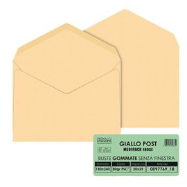 25 buste GIALLO POSTALE gommata carta riciclata FSC® 180x240mm 80gr Pigna Envelo