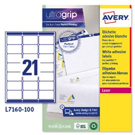 Etichetta adesiva L7160 bianca 100fg A4 63,5x38,1mm (21et/fg Avery
