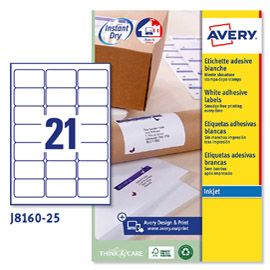 Etichetta adesiva J8160 bianca 25fg A4 63,5x38,1mm (21et/fg inkjet Avery