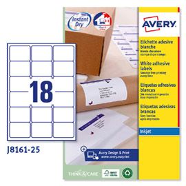 Etichetta adesiva J8161 bianca 25fg A4 63,5x46,6 (18et/fg inkjet Avery