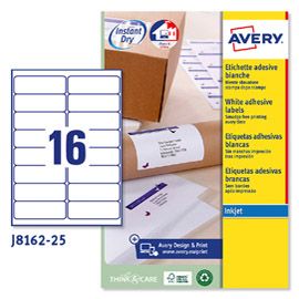 Etichetta adesiva J8162 bianca 25fg A4 99,1x33,9mm (16et/fg inkjet Avery