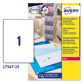 Poliestere adesivo L7567 trasparente 25fg A4 210x297mm (1et/fg laser Avery