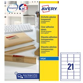 Poliestere adesivo J8560 trasparente 25fg A4 63,5x38,1mm (21et/fg inkjet Avery