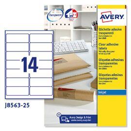 Poliestere adesivo J8563 trasparente 25fg A4 99,1X38,1 (14et/fg Inkjet Avery