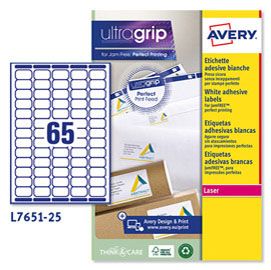 Etichette adesive L7651 bianche 25fg A4 38,1x21,2mm (65et/fg laser Avery
