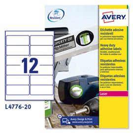 Poliestere adesivo L4776 bianco 20fg A4 99,1x42,3mm (12et/fg laser Avery