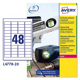 Poliestere adesivo L4778 bianco 20fg A4 45,7x21,2mm (48et/fg laser Avery