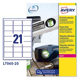 Poliestere adesivo L7060 bianco 20fg A4 63,5x38,1mm (21et/fg laser Avery