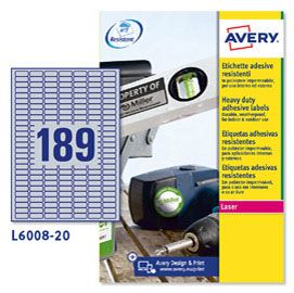Poliestere adesivo L6008 argento 20fg A4 25,4x10mm (189et/fg laser Avery