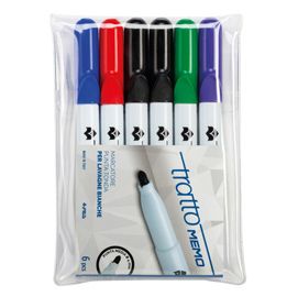 Busta 6 pennarelli Tratto Memo punta tonda a secco per lavagna colori assortiti