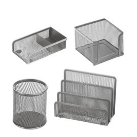 Set scrivania 4 accessori in rete metallica argento 1424 LEBEZ