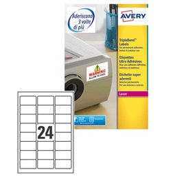 Poliestere adesivo extra L6141 bianco 20fg A4 63,5x33,9mm (24et/fg laser Avery