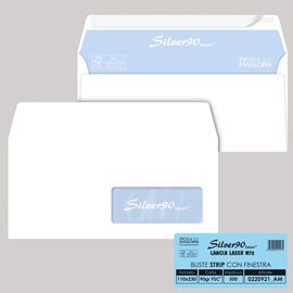 500 busteSILVER90 STRIP LASER FSC®bianca intern. c/finestra110x230mm 90gr Pigna