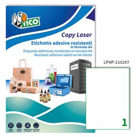 Poliestere adesivo LP4P bianco 70fg A4 210x297mm (1et/fg laser Tico