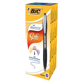 SCATOLA 12 PENNE SFERA SCATTO BIC®ATLANTIS PREMIUM clip metal 1,0MM NERO