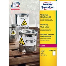 Poliestere adesivo L4775 bianco 100fg A4 210x297mm (1et/fg laser Avery