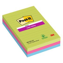 BLOCCO 90foglietti Post-it® Super Sticky RIGHE 101x152mm 660-3SSUC COLORI ULTRA