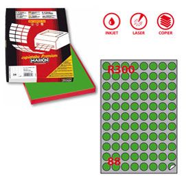 Etichetta adesiva R/300 verde 100fg A4 tonda D20mm (88et/fg) Markin