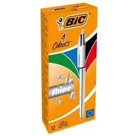Scatola 12 penna sfera scatto 4COLORS SHINE SILVER BIC