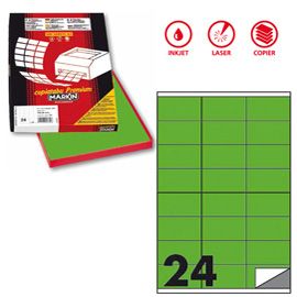 Etichetta adesiva C/500 verde fluo 100fg A4 70x36mm (24et/fg Markin