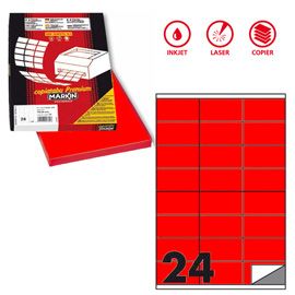 Etichetta adesiva C/500 rosso fluo 100fg A4 70x36mm (24et/fg Markin
