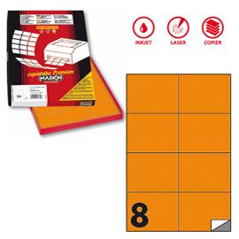 Etichetta adesiva C/512 arancio fluo 100fg A4 105x74,25mm (8et/fg Markin
