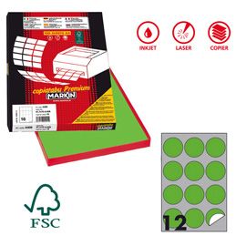 Etichetta adesiva R/310 verde fluo 100fg A4 tonda D60mm (12et/fg Markin