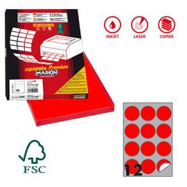 Etichetta adesiva R/310 rosso fluo 100fg A4 tonda D60mm (12et/fg Markin