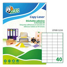 Etichetta adesiva LP4W bianca 100fg A4 52x30mm (40et/fg Laser Tico