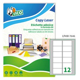 Etichetta adesiva LP4W bianca 100fg A4 76,2x46,4mm (12et/fg Laser Tico