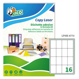 Etichetta adesiva LP4W bianca 100fg A4 47,7x70mm (16et/fg Laser Tico