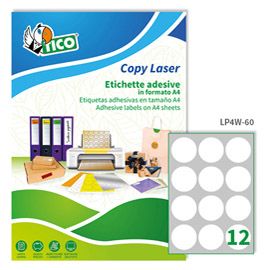 Etichetta adesiva LP4W bianca 100fg A4 tonda D60mm (12et/fg Laser Tico