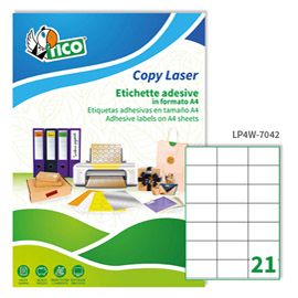 Etichetta adesiva LP4W bianca 100fg A4 70x42,3mm (21et/fg Laser Tico