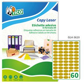 Etichetta adesiva GL4 ovale oro satinata 100fg A4 36x20mm (60et/fg Tico