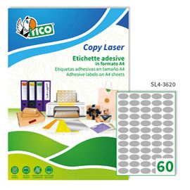 Etichetta adesiva SL4 ovale argento satinata 100fg A4 36x20mm (60et/fg Tico