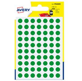 Blister 490 etichetta adesiva tonda PSA verde D8mm Avery