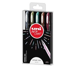 Astuccio 5 penna sfera gel UNI-BALL SIGNO 0,8mm col.asS. metal UNI MITSUBISHI