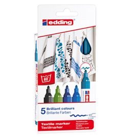 Astuccio 5 colori freddi per tessuto punta 2,0-3,0mm 4500 Edding