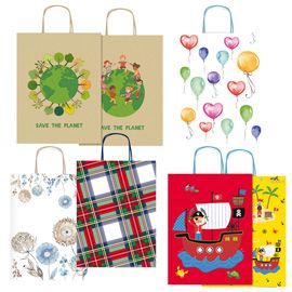 Shopper carta kraft c/manici in carta ritorta 16x21x8cm fantasie ass. Rex Sadoch