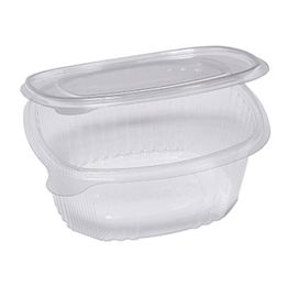 Pack 50 contenitori ovali in PET con coperchio incernierato 16x13,5cm Europack