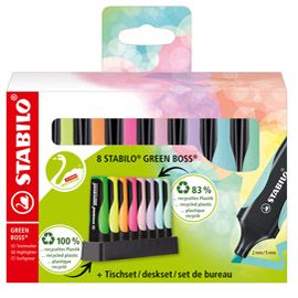 Deskset 8 evidenziatori STABILO® GREEN BOSS® 83recycled