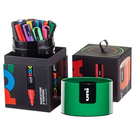 Gift Box c/coperchio verde 18 marcatori Uni Posca PC5M p. media col.ass. UNI