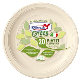 20 Piatti fondi D220mm BIO Mater-bi DOpla Green art. 40034